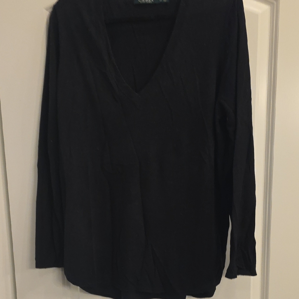Polo by Ralph Lauren Black V-Neck Long Sleeve Top
